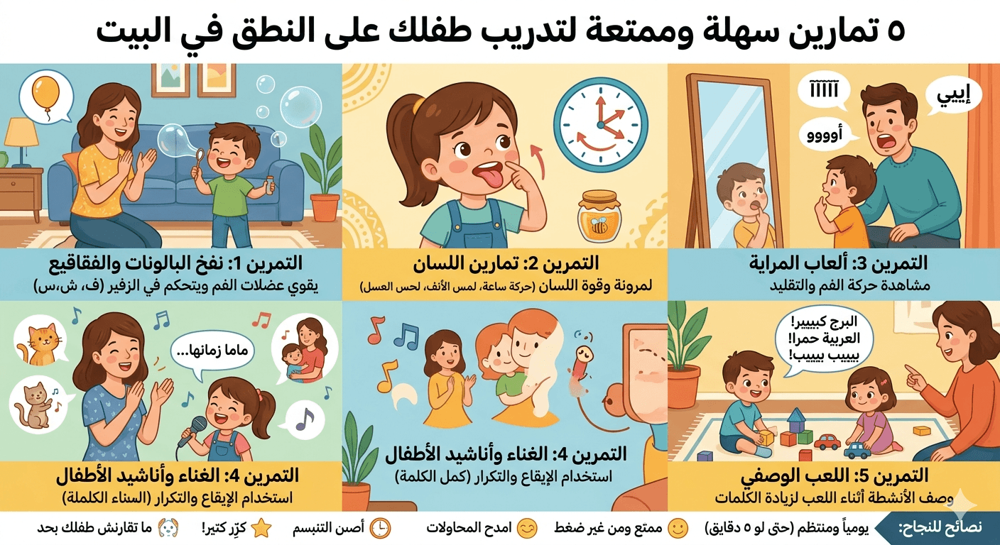 ٥ تمارين بسيطة لتحسين نطق طفلك في البيت
