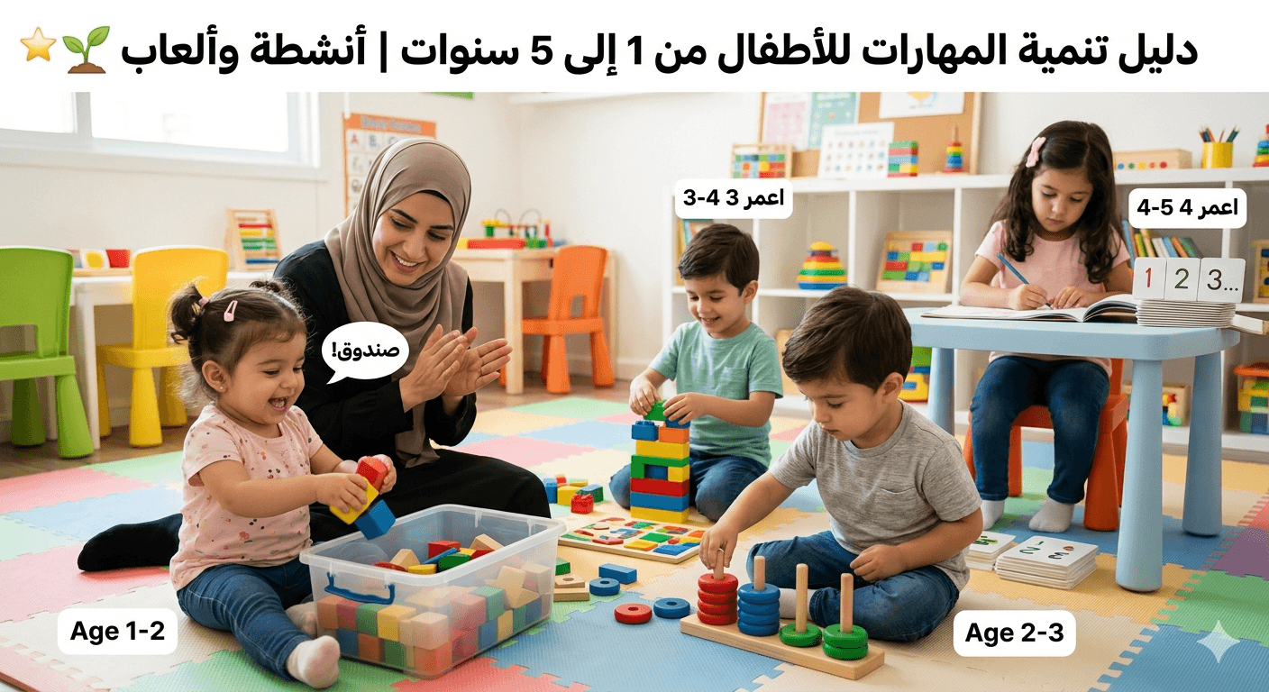 دليل تنمية المهارات من سنة لـ ٥ سنين — أنشطة وألعاب لكل مرحلة