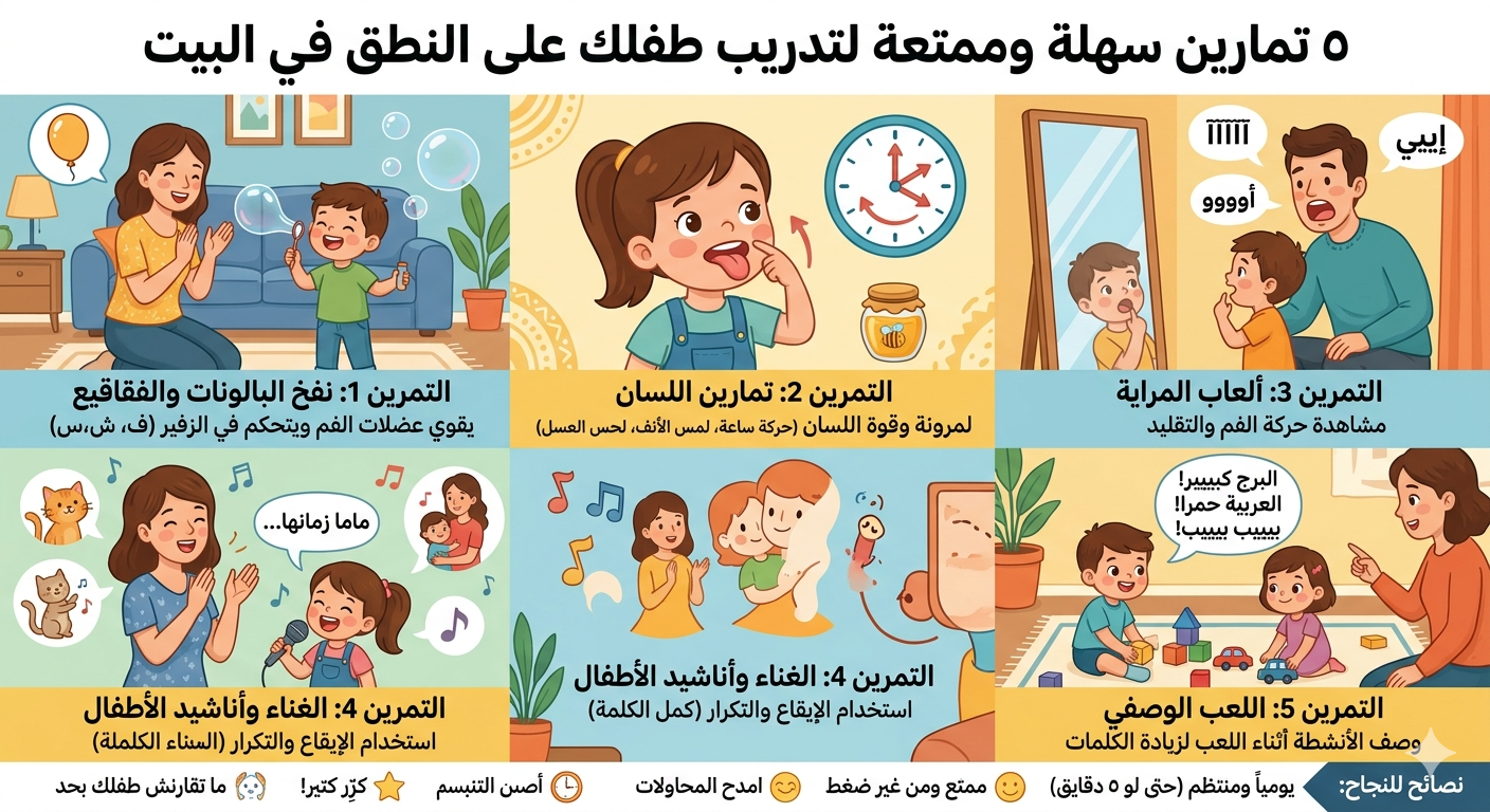 ٥ تمارين بسيطة لتحسين نطق طفلك في البيت